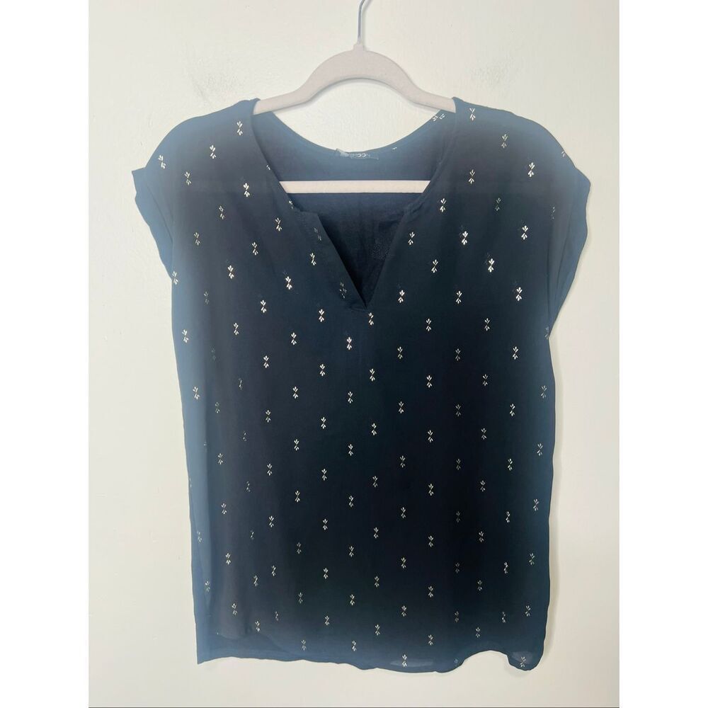 Papermoon Black Gold Mixed Media Blouse Cap Sleeve Sz S